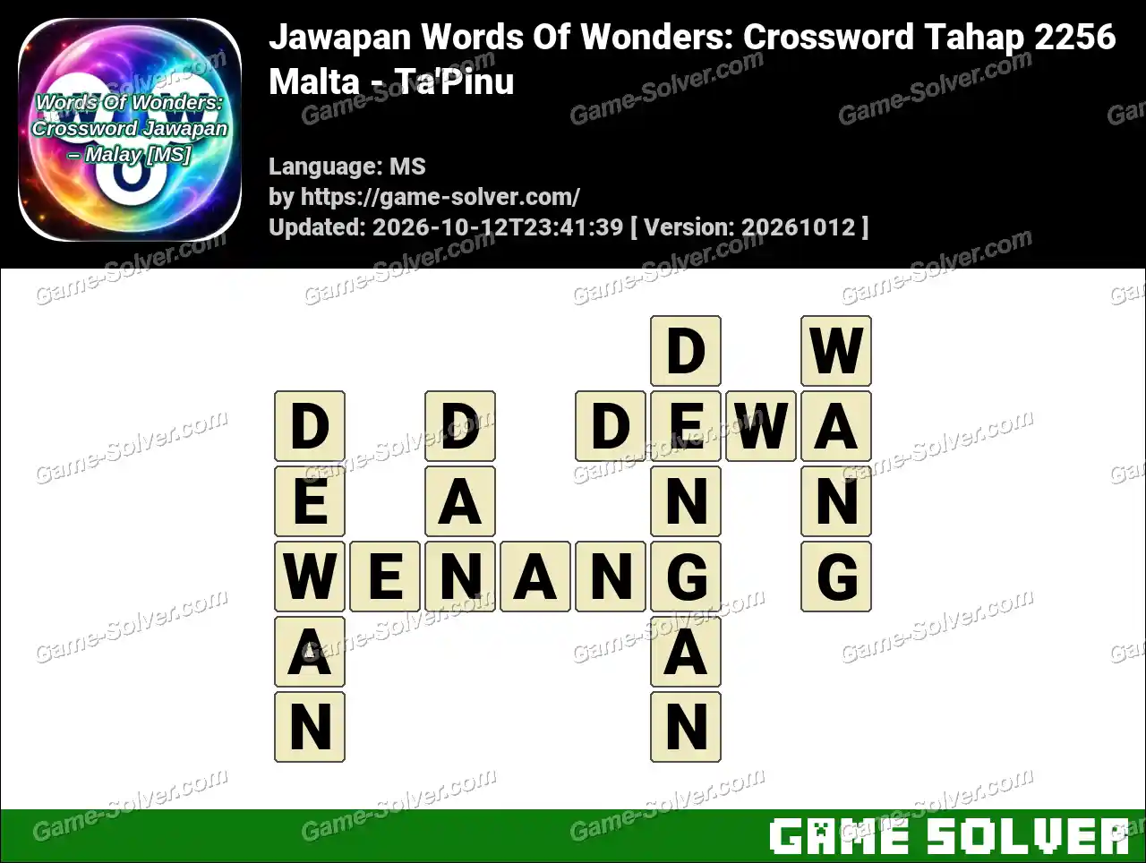 Jawapan Words Of Wonders: Crossword Tahap 2256 – Malta – Ta’Pinu